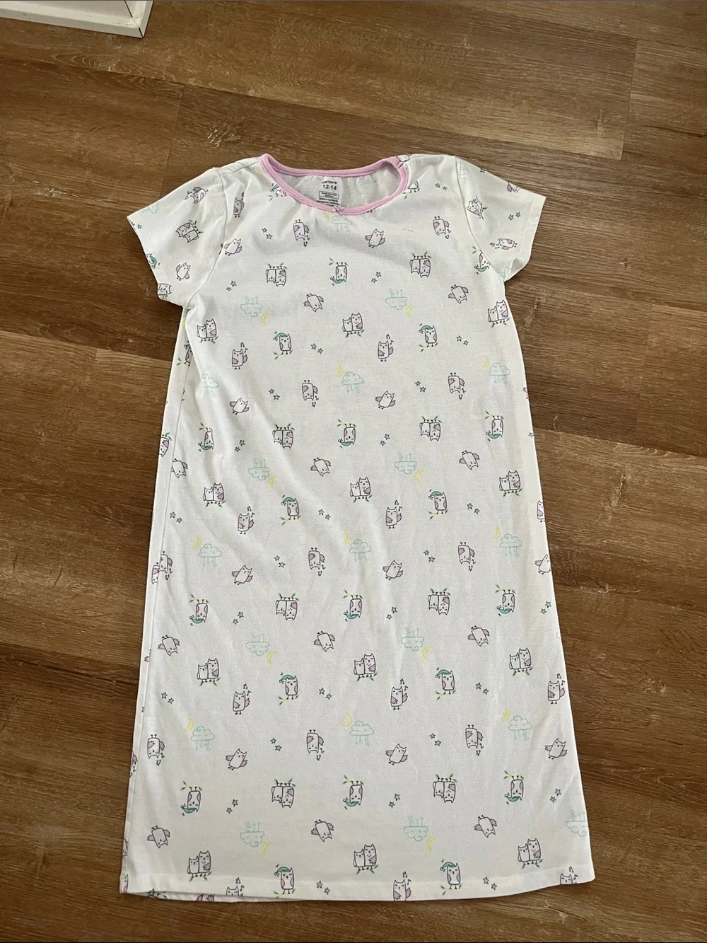Carter’s Kids Nightgown with Pink Trim and Pastel Owl Print